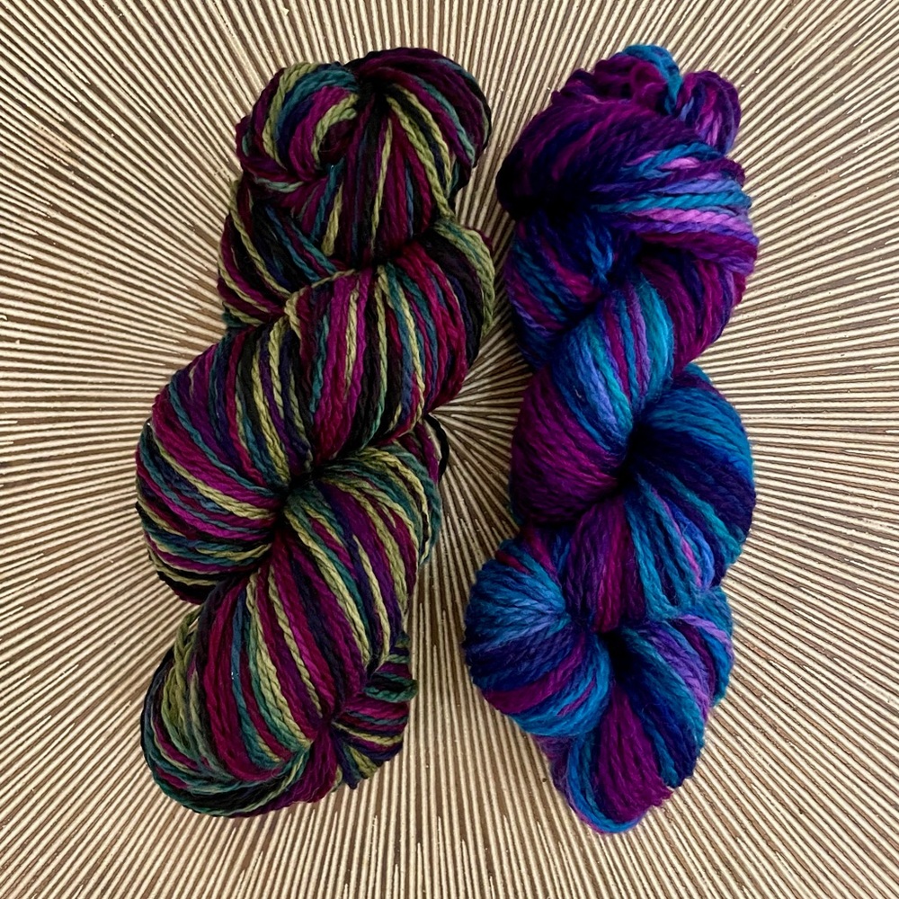 Variegated Wool Blend Yarn Skeins Lot ~230g Deep Jewel Tones (2 Skeins)